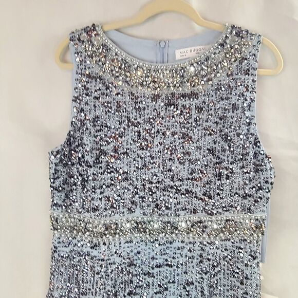 MAC DUGGAL 10839 Slate Blue Sequined Sleeveless Embellished Neckline Gown (12) - Picture 6 of 12